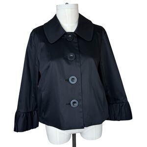 INC International Concepts Women’s Sz XL Black Crop Button Stretch Satin Coat